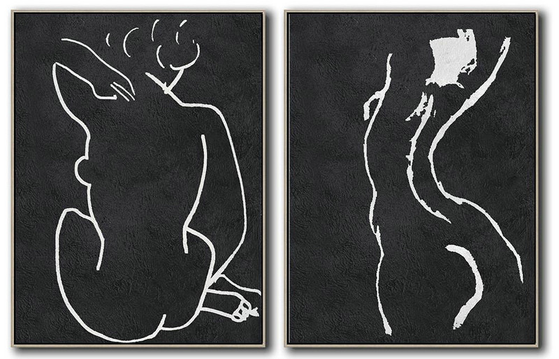 Original Extra Large Wall Art,Set Of 2 Minimal Painting On Canvas - Big Living Room Decor